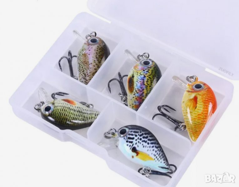  Воблери,  5 броя в кутийка  2,7 см. 1,5гр  за  риболов на сом, пъстърва и морски, снимка 1