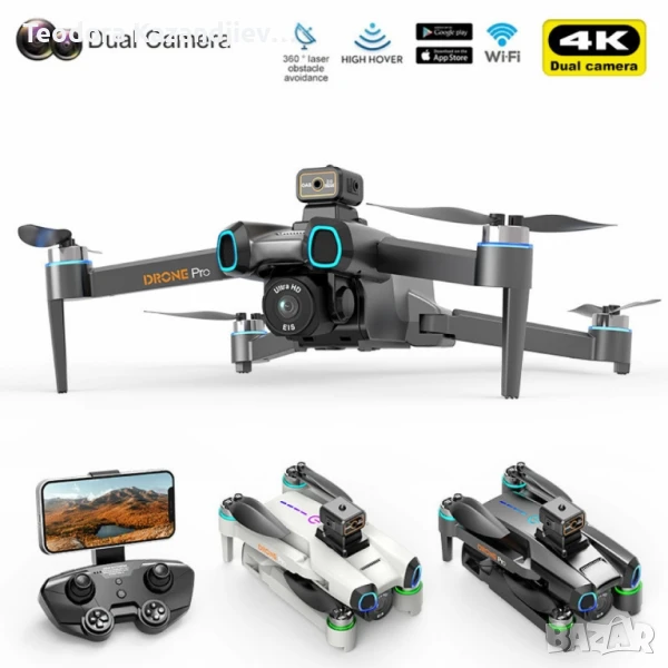 Сгъваем дрон Drone Pro JC814 с двойна 4K камера, 360° избягване на препятствия и WiFi управление, снимка 1