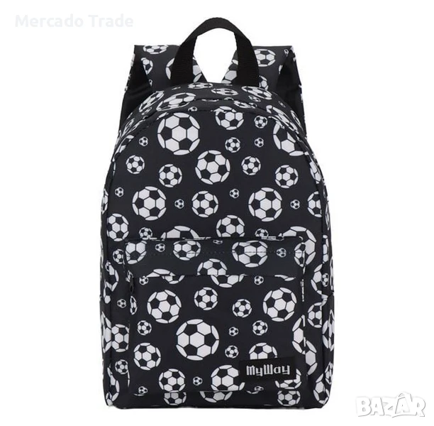 Детска раница Mercado Trade за детска градина, Черна с дизайн на футбол, снимка 1