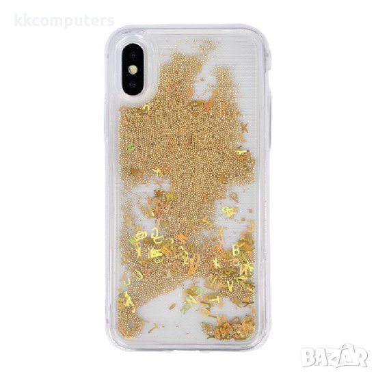 Силиконов кейс MBX Liquid Letters с течност, перли и букви, За iPhone 11 Pro (5.8), Златист, снимка 1