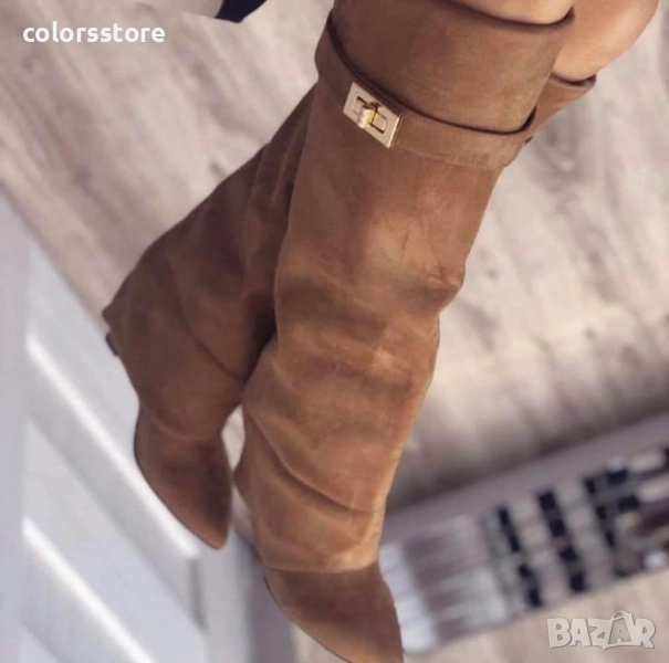 Ботуши на платформа - кафяв велур - K-40 , снимка 1