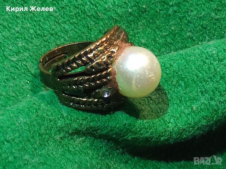 СТАР ЗЛАТИСТ ПЕРЛЕН РЕТРО ПРЪСТЕН от НЕРЪЖДАЕМА СТОМАНА РЕГУЛИРУЕМ 36610, снимка 1