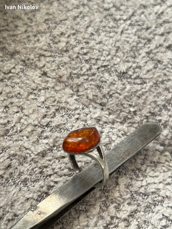 Дански сребърен пръстен с кехлибар, снимка 1