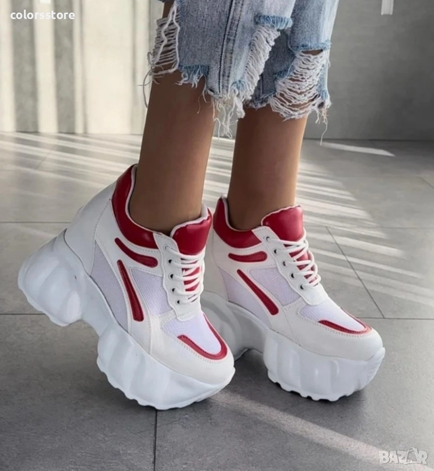 Кецове на платформа - бяло с червено - PA90, снимка 1