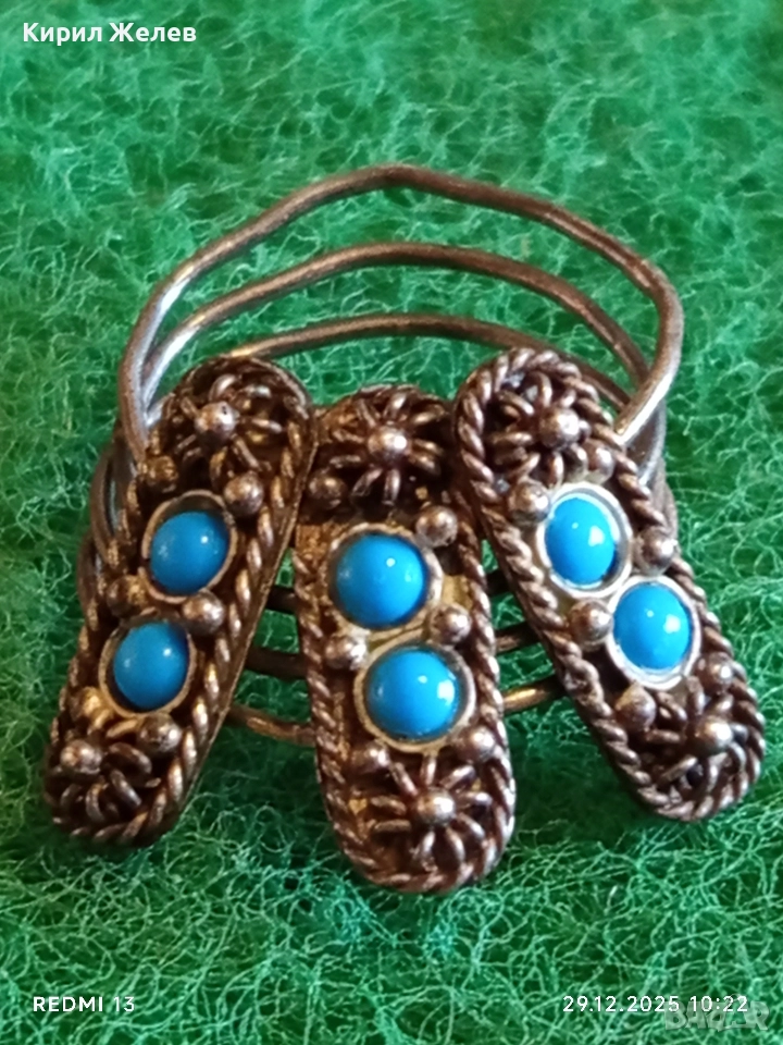 Сребърен пръстен Бохо стил с Тюркоаз орнаментиран авангарден 31114, снимка 1