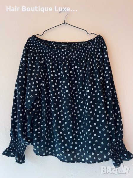 GinaTricot Черна блуза с бели цветя 42 размер 🖤, снимка 1