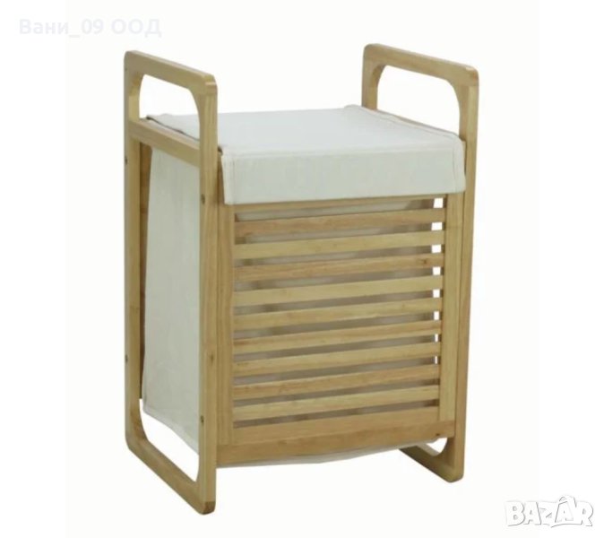 Кош за пране от дърво и текстил, снимка 1