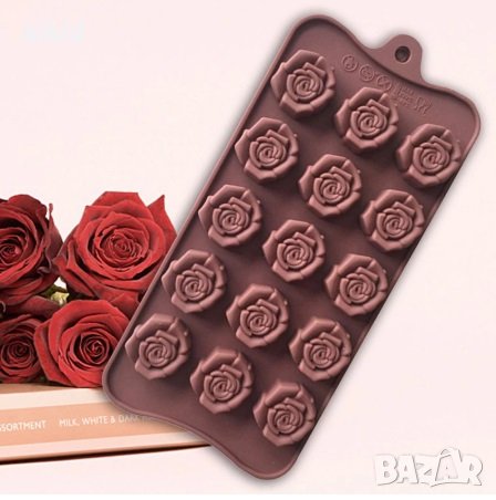 15 рози силиконов молд форма за фондан шоколадови бонбони желе гипс украса, снимка 1