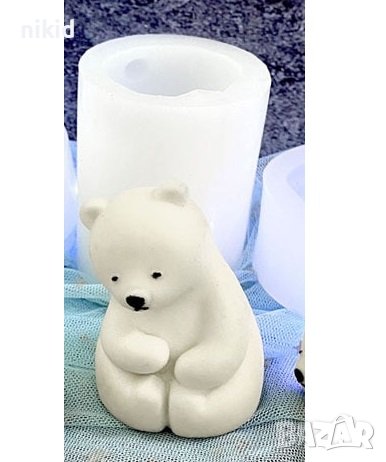 3d Бяла полярна мечка мече силиконов молд форма фондан шоколад гипс смола свещ сапун декор, снимка 1