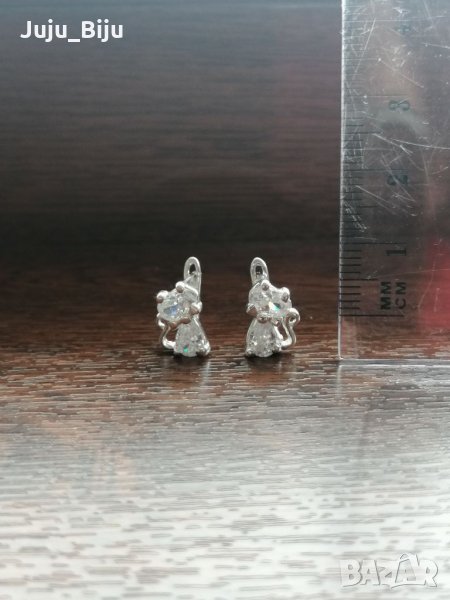 Сребърни обеци котки с камъни цирконий, снимка 1