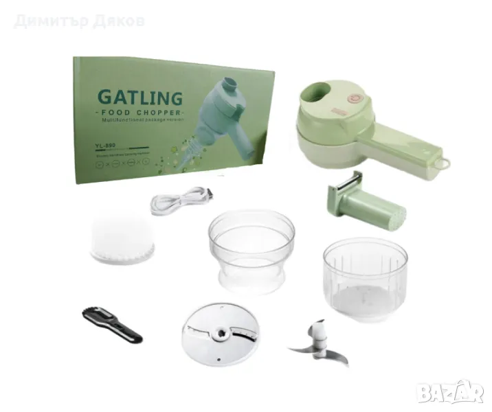 Мултифункционален електрически чопър, ренде, уред за миене на съдове YL-890, USB зареждане, снимка 1