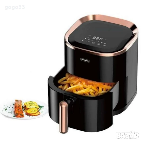 Фритюрник AirFryer, 1200W, 3.5л., горещ  въздух, LED дисплей, таймер, до  200°С, черен, снимка 1