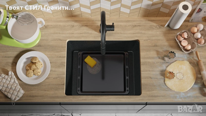 графит кухненска мивка за вграждане под плот Венеция 60 560x440 мм, снимка 1