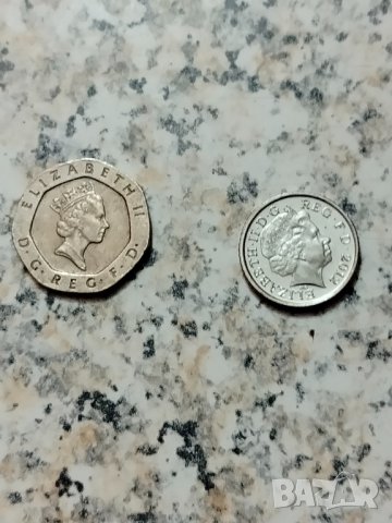 Лот монети с Елизабет II. 20 пенса 1996 и 5 пенса 2012, Великобритания.