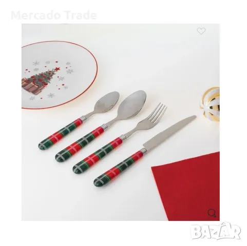 Коледен комплект прибори Mercado Trade, Червена карирана дръжка, 12бр.