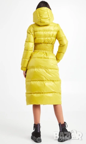 TWINSET НОВО! Дамско Зимно Палто Дълго Пухено Яке Пух Жълто-Зелено M-L, снимка 3 - Якета - 53226484