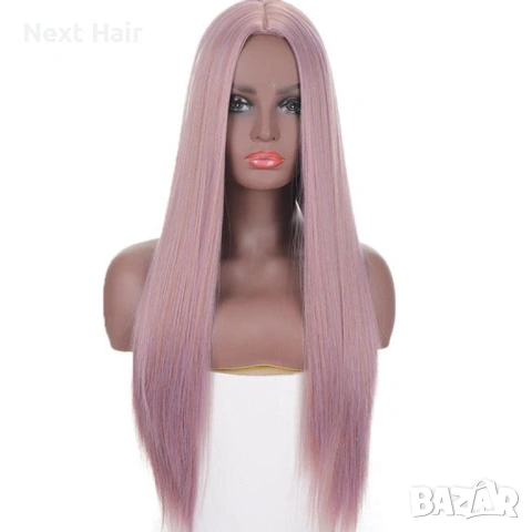 Права перука 80 см в цвят пепел от рози / опушено лилаво