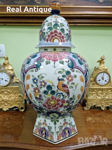 Огромна изящна много красива антикварна холандска порцеланова урна купа ваза  DELFT , снимка 3 - Антикварни и старинни предмети - 43762427