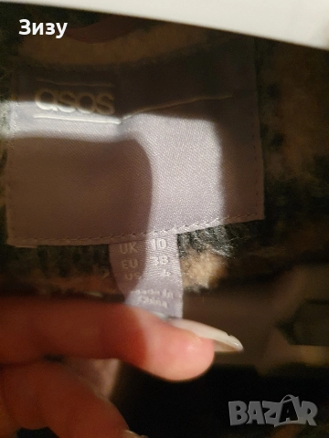 Кафяво карирано палто тип риза Л размер , снимка 3 - Палта, манта - 52899148