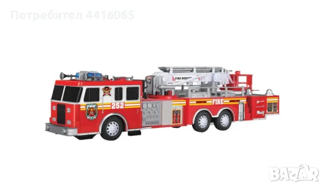 Играчка пожарна кола, кола със стълба, звук и светлини, пластмаса, червена, снимка 1