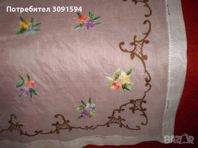 Винтидж ръчно бродирана покривка върху батиста многоцветна бродерия от батиста, снимка 9 - Други ценни предмети - 48752118