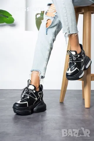 Кецове на платформа - черно с бяло - PA400, снимка 2 - Кецове - 46595693