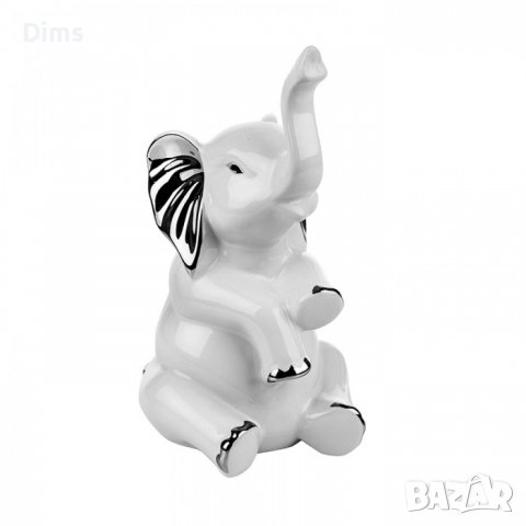 Статуетка на слон фигура от  керамика бял и сребро, снимка 2 - Статуетки - 38519522