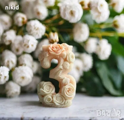 Голяма Цифра число 3 с цветя силиконов молд форма фондан шоколад гипс декор свещ, снимка 2 - Форми - 50416526
