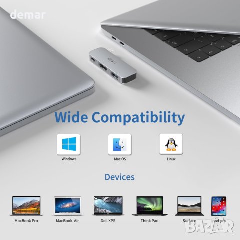 USB C към HDMI многопортов адаптер за MacBook Air Pro, снимка 3 - Кабели и адаптери - 43131548