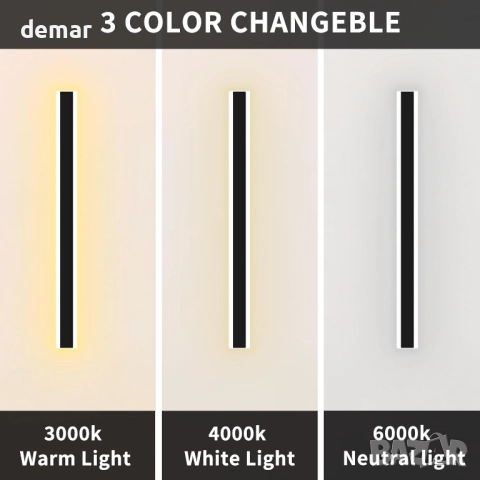 LED външна стенна лампа, димируема 80 см, 32 W, дистанционно, черна, снимка 7 - Лед осветление - 51856981