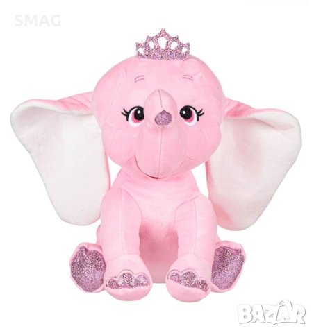 Детска играчка Плюшен слон Розова корона с блясък 32 см, снимка 1 - Плюшени играчки - 43307511
