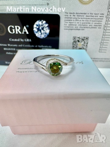 Сребърен пръстен с мойсанит (Диамант) 1 карат, снимка 9 - Пръстени - 53387421