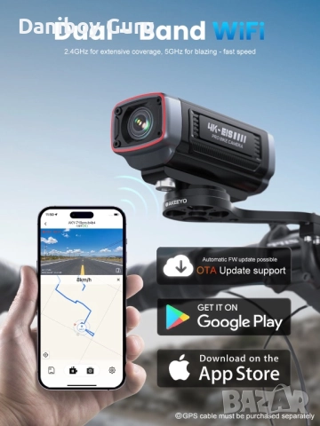 Велосипедна камера AKEEYO-710Pro EIS, 4K28FPS 20MP WiFi екшън камера с IP66 Ultra HD водоустойчива 