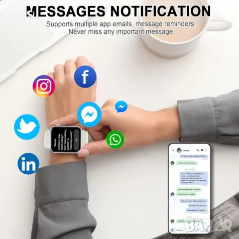 Смарт часовник за мъже, жени, 1,85" смарт часовник (отговаряне/осъществяване на повикване), IP68 вод, снимка 5 - Смарт часовници - 47907196