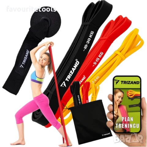 Фитнес ластици Trizand 3 броя + кука + тренировъчен план