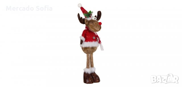 Коледен декоративен елен с Червена жилетка с пайети, 56см, снимка 2 - Декорация за дома - 34743966