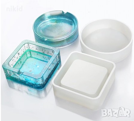 Кръг Квадрат силиконов молд форма калъп за направа на пепелник и др гипс смола 