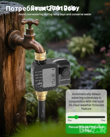 WiFi таймер за напояване месингови входове и изходи Unistyle за градински маркуч Alexa,Google Voice, снимка 8 - Напояване - 51784209