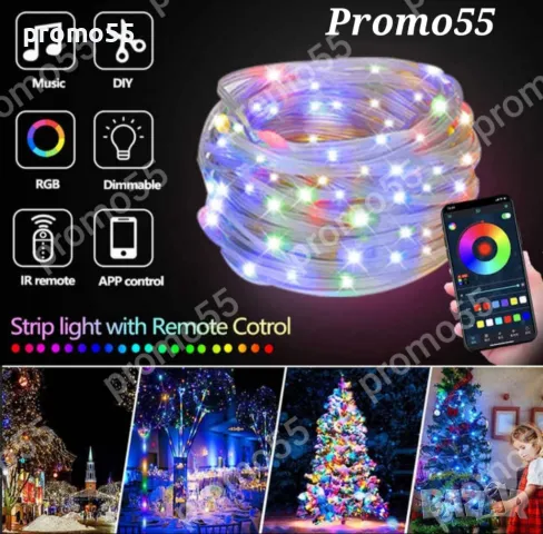 Коледни Лампички за Елха и Декорация 10м. с Дистанционно, Блутут, RGB, снимка 5 - Други - 48352654