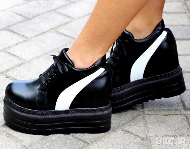 Кецове на платформа - черно с бяло - SJN56