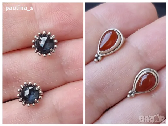 Два чифта обеци на щифт / Оригинални Сребърни обеци "Pandora" и Винтидж обеци с Карнеол 