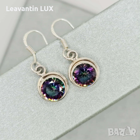 Сребърни обеци с мистичен топаз, снимка 3 - Обеци - 52344280