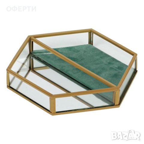 Стъклен органайзер за бижута от зелено кадифе с огледало 17,5x17,5x3 см, снимка 4 - Подаръци за жени - 44068218