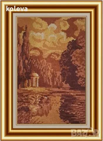 Ръчно изработен гоблен – "Езерото при залез", снимка 2 - Гоблени - 50255540