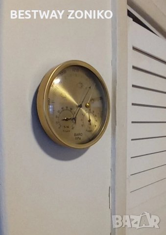 Барометър     с термометър и влагомер  златист циферблат Ф 130мм, снимка 10 - Други стоки за дома - 40936879