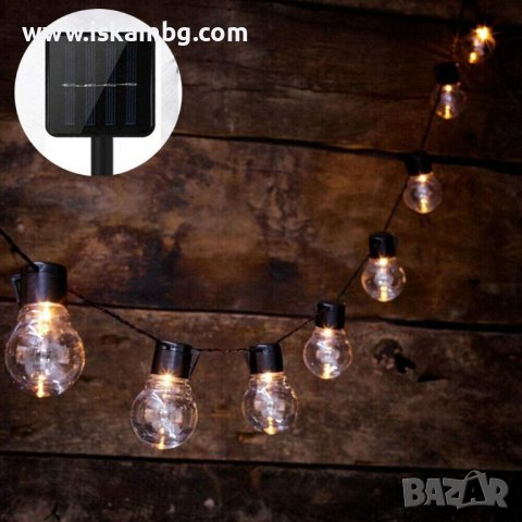 Светещи лампи със соларен панел, декорация за градина гирлянди с 10 ретро лампи - КОД 3704, снимка 3 - Соларни лампи - 37053154