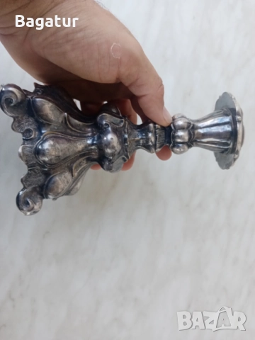 Фламандски свещник,19век,маркиран, арт нуво, посребрен, Ррр!, снимка 7 - Антикварни и старинни предмети - 52525671