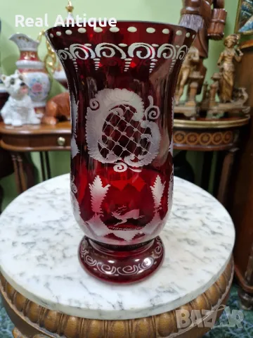 Уникална антикварна колекционерска кристална ваза Бохемия , снимка 4 - Вази - 50263223