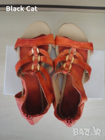 Оранжеви кожени дамски сандали със "златни" елементи, летни обувки, чехли, естествена кожа, снимка 16 - Сандали - 28419497
