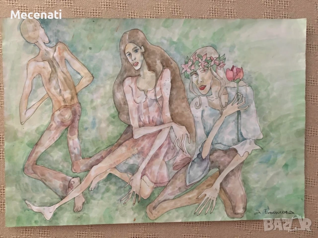 АНА ВАСИЛЕВА акварел/туш, снимка 2 - Картини - 53113249